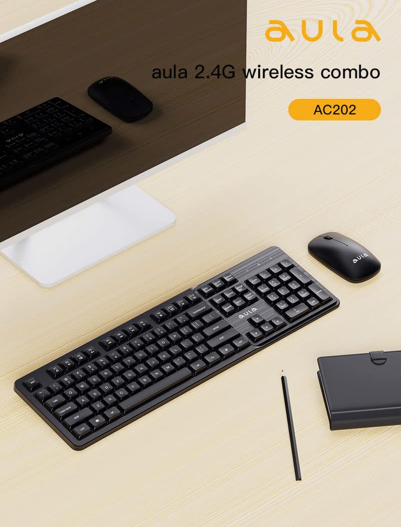 AULA WIRELESS KEYBOARD & MOUSE COMBO,AC202B, BLACK – TechCure India