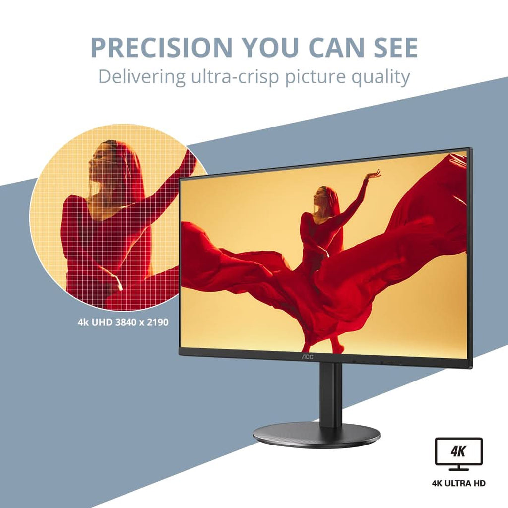 AOC 27 IPS Borderless, 4K - 3840 x 2160, 60 Hz, 350 cd/m², 4 MS, HDMI 2.0 x 2, DP 1.4 x 1, NTSC 107% / sRGB 126%, Earphone x 1. – TechCure India