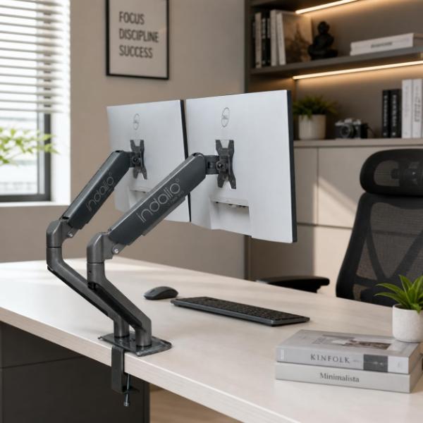 Indalio Gas Spring Dual Monitor Arm Desk Mount for 13-32 Inch Monitors – TechCure India