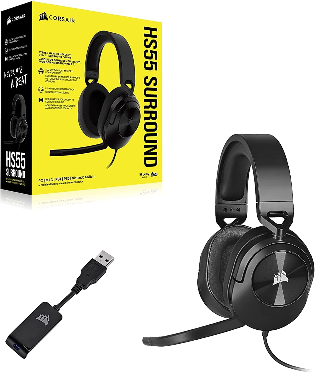 CORSAIR HS55 Wired 7.1 Surround Gaming Headphone With Mic ( Carbon ) ( PC/Mobile/PS ) - 2