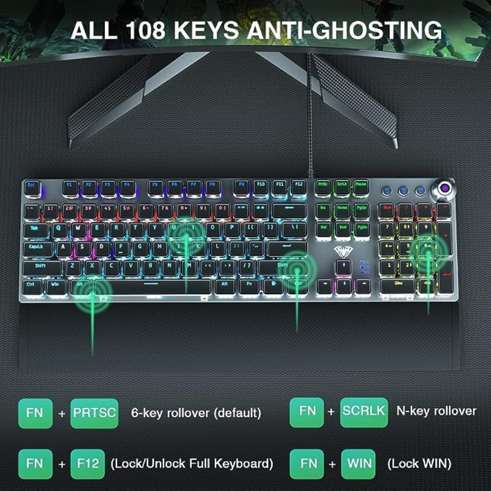 AULA F2088 Full Size Wired Mechanical Gaming keyboard ( Black ) ( Blue Switch ) ( F2088B ) - 2