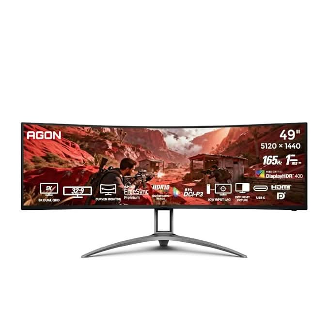AOC AG493UCX2 48.8 Curved Gaming Monitor - Black | Dual-QHD 5120×1440 (32:9) |165Hz Refresh |1ms MPRT, FreeSync Premium | DisplayHDR400 | USB-C & KVM | UltraWide VA Panel – TechCure India