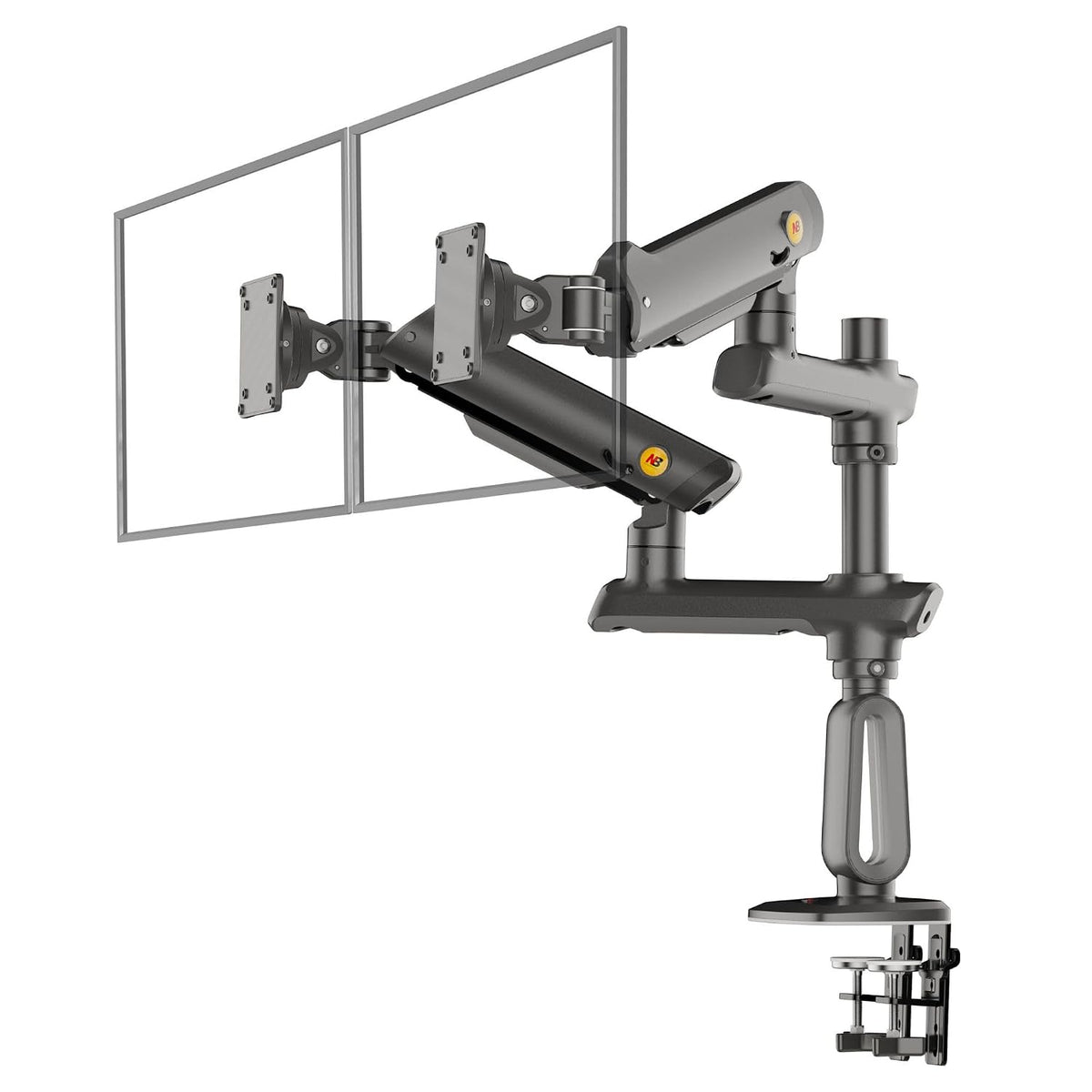 NB Ergonomic Dual Monitor Arm for 27–50 inch Screens, Gas Spring, Horizontal or Vertical Stacking