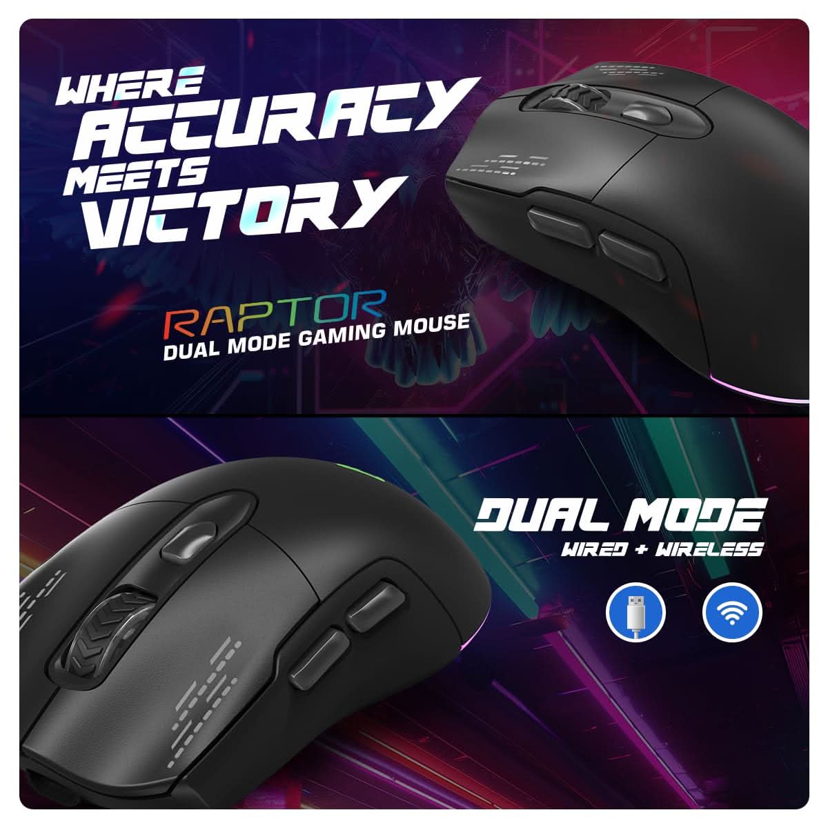 COSMIC BYTE RAPTOR DUAL MODE RGB MOUSE (BLACK) – TechCure India