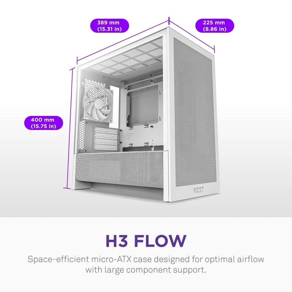 NZXT H3 FLOW (2025) MICRO-ATX MID-TOWER GAMING CABINET - WHITE (CC-H31FW-01) – TechCure India