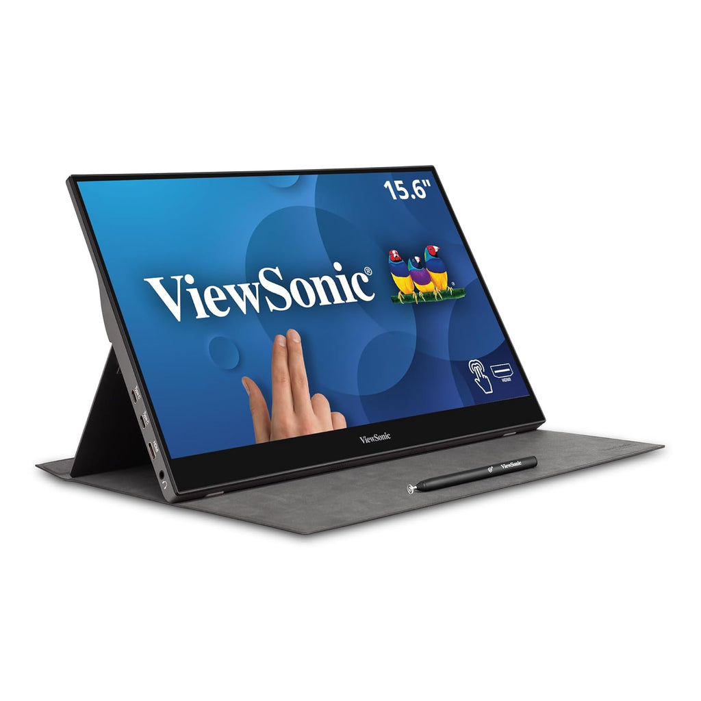 VIEWSONIC PORTABLE TOUCH MONITOR TD1655, 15.6 INCH(39.624 CM) 1920 X 1080 PIXELS LED WITH IPS PANEL, 10 POINT CAPACITIVE TOUCH SCREEN, FRAMELESS, 2 WAY POWERED 60W USB C, DUAL SPEAKERS(METALIC SILVER) – TechCure India