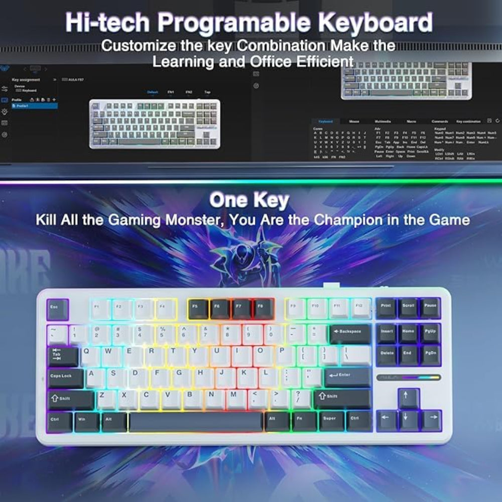 AULA F87 75% Wireless Mechanical Gaming Keyboard ( Smoke Blue ) ( Graywood Switch ) ( F87UW ) - 2