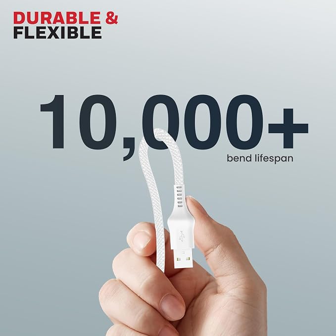 Honeywell USB A to Lightning, 4 Feet (1.2M), Nylon Braided Cable, MFI-certified, QC3.0, 2.4 A Max Output, Fast Charge & Sync Cable for iPhone, iPad, AirPods White – TechCure India