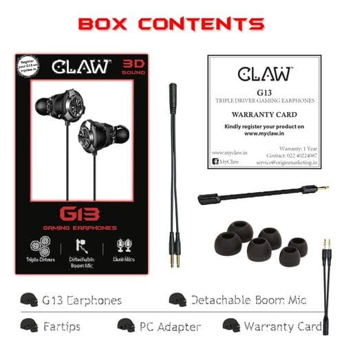CLAW G13 Triple Driver Wired in Ear Earphones Gaming Earphones (Blue) - 4