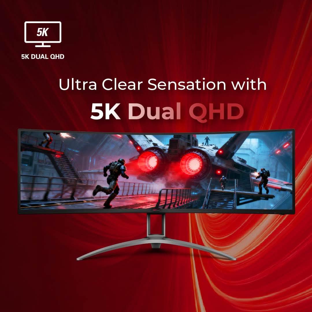 AOC AG493UCX2 48.8 Curved Gaming Monitor - Black | Dual-QHD 5120×1440 (32:9) |165Hz Refresh |1ms MPRT, FreeSync Premium | DisplayHDR400 | USB-C & KVM | UltraWide VA Panel – TechCure India