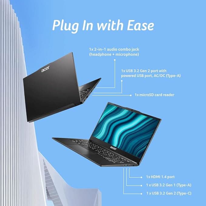Acer TravelLite Thin Laptop AMD Ryzen 5 7430U (6-Core), 8GB RAM, 512GB SSD, 14 Inch Full HD Anti-Glare Display, Privacy Shutter, Windows 11, Metal Body, 1.34Kg, Black, 1 Year Warranty – TechCure India