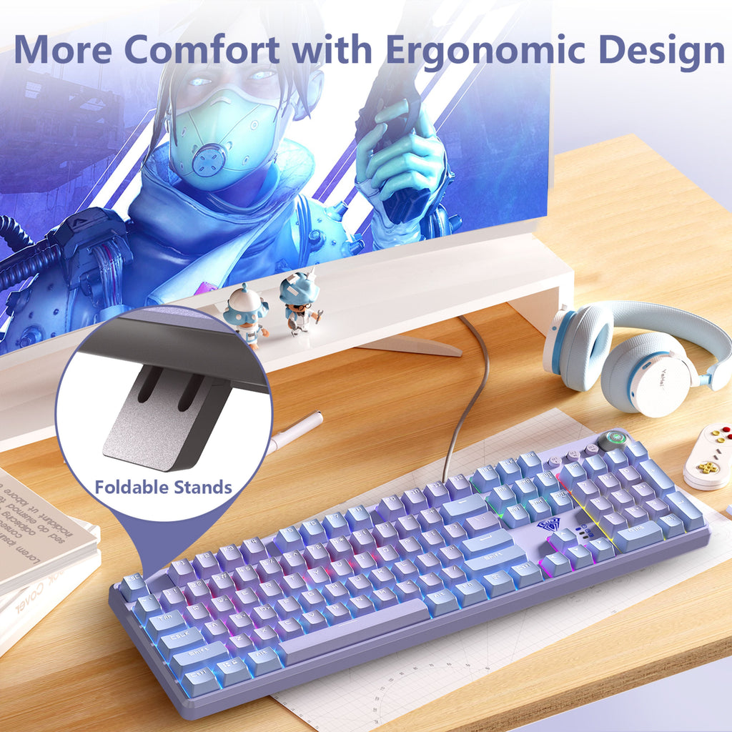 AULA F2088PRO FULL SIZE USB WIRED MECHANICAL GAMING KEYBOARD WITH MEDIA KNOB | RGB RAINBOW BACKLIT, REMOVABLE UPPER COVER, 108 PROGRAMMABLE KEYS KEYBOARDS FOR MAC/WINDOWS | PURPLE, RED SWITCHES – TechCure India