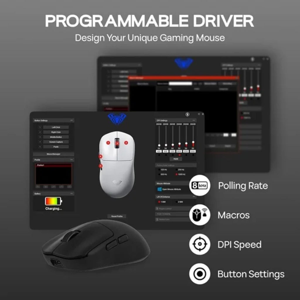 AULA SC800 TRI-MODE WIRELESS 2.4G/WIRED/BLUETOOTH ULTRA-LIGHTWEIGHT GAMING MOUSE | 37GRAMS, ADJUSTABLE 26000 DPI, PAW3395 SENSOR, 8000 POLLING RATE, ULTRA-PRECISE & DURABLE FOR GAMING | BLACK (SC800B) – TechCure India