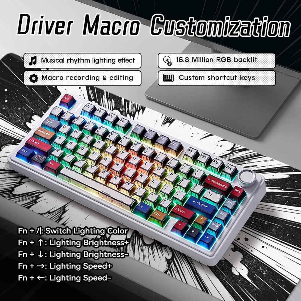 AULA F75 75% RGB Tri Mode Wireless Mechanical Gaming Keyboard ( Comic Keycap-Reaper Switch ) – TechCure India