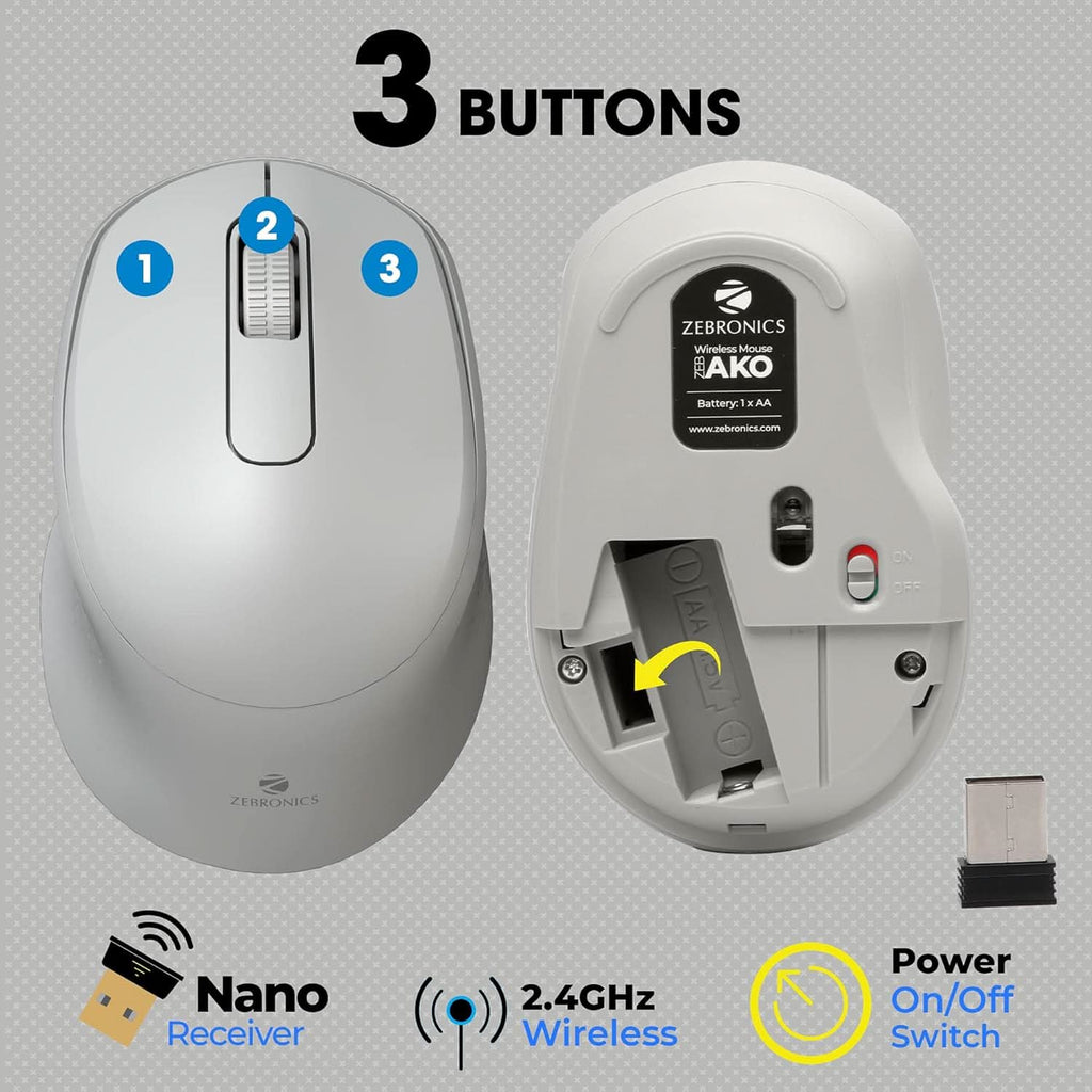 Zebronics Zeb-AKO Wireless Mouse (Grey) – TechCure India