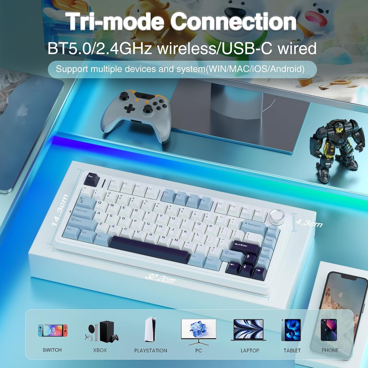 AULA F75 ICE BLUE PLUS ICE VEIN SWITCH MECHANICAL GAMING KEYBOARD – TechCure India