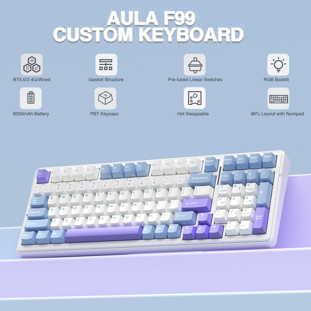 AULA F99 BLUE WHITE GRAYWOOD SWITCH MECHANICAL GAMING KEYBOARD – TechCure India