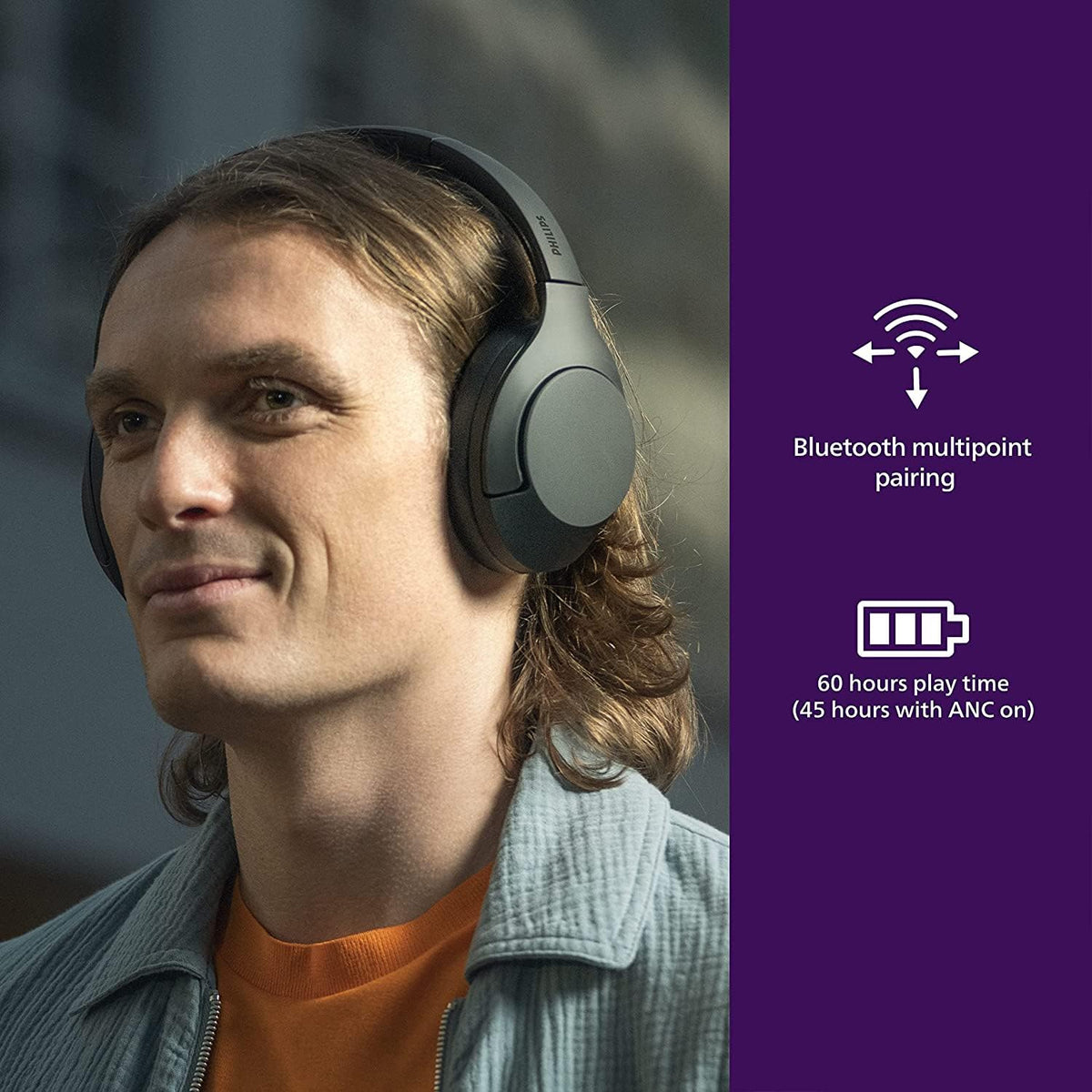 PHILIPS AWARD WINNING WIRELESS ON EAR HEADPHONES TAH8506BK, SLEEK DESIGN WITH NOISE CANCELLATION PRO, UPTO 60 HRS OF PLAY TIME, TOUCH CONTROL (BLACK), SENSITIVITY: 96 DB (1K HZ) – TechCure India