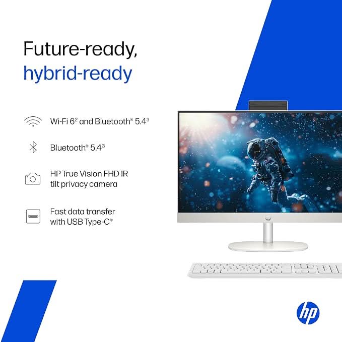 HP 24-cr0271in All-in-One , AMD Ryzen 5 7520U, 16GB RAM LPDDR5, 512GB SSD, IPS, Three-Sided, Micro-Edge, Anti-Glare, FHD, 23.8 inch, Win 11 Home, Office 24, 5.27kg, FHD IR Camera, 1 Year Warranty – TechCure India