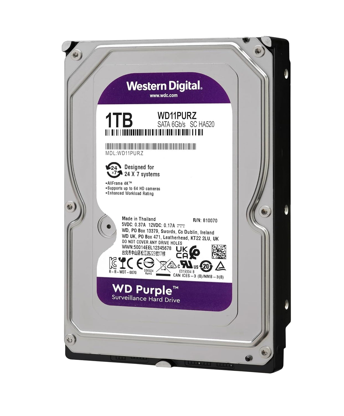 WESTERN DIGITAL 1TB SURVEILLANCE INTERNAL SATA HARD DRIVE WESTERN DIGITAL WD11PURZ – TechCure India