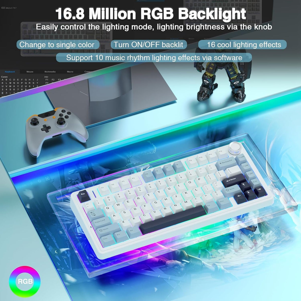 AULA F75 ICE BLUE PLUS ICE VEIN SWITCH MECHANICAL GAMING KEYBOARD – TechCure India