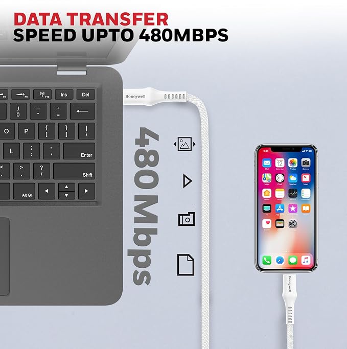 Honeywell USB Type C to Type C Cable, 4 Feet (1.2M), PD 60W, QC 3.0, Fast Charging, Nylon Braided Cable for Apple Devices, Smartphones, Laptops, Power Banks, Tablets, Headphones, Speakers White – TechCure India