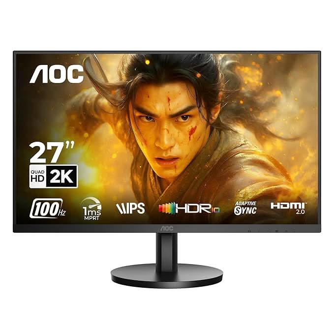 AOC 27 IPS, QHD 2560 x 1440, 100 Hz, 250 cd/m², 4 ms, HDMI 2.0 x 1, DP 1.2 x1, NTSC 99% / sRGB 120% – TechCure India