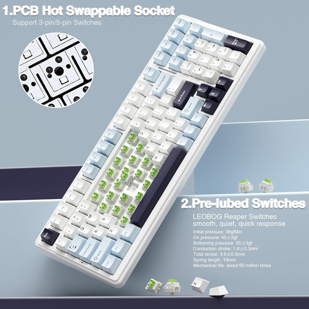AULA F99 96% Wireless Mechanical Gaming Keyboard ( Reaper Switch ) ( Ice Blue ) ( F99IUR ) - 3