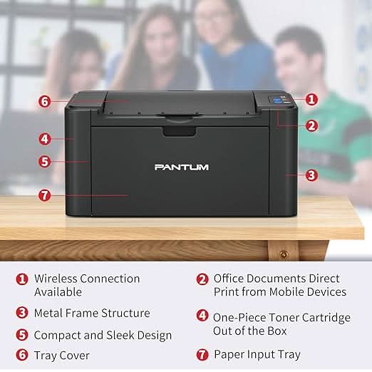 PANTUM P2512W Printer for Home and Office, Wireless, Single Function, Print, Hi-Speed USB 2.0, 22 ppm, 1-Year Warranty, Black Includes 1600 Page Start Toner Cartridge – TechCure India