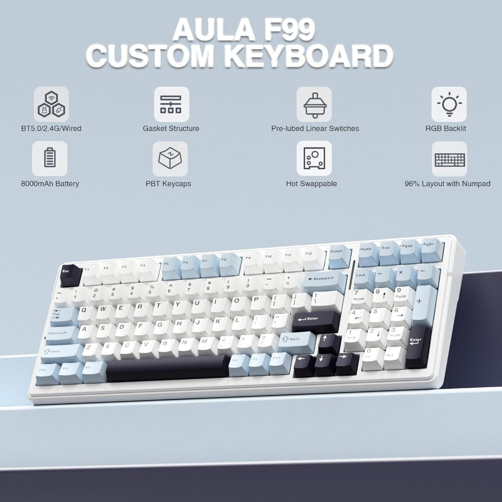 AULA F99 96% Wireless Mechanical Gaming Keyboard ( Reaper Switch ) ( Ice Blue ) ( F99IUR ) - 6