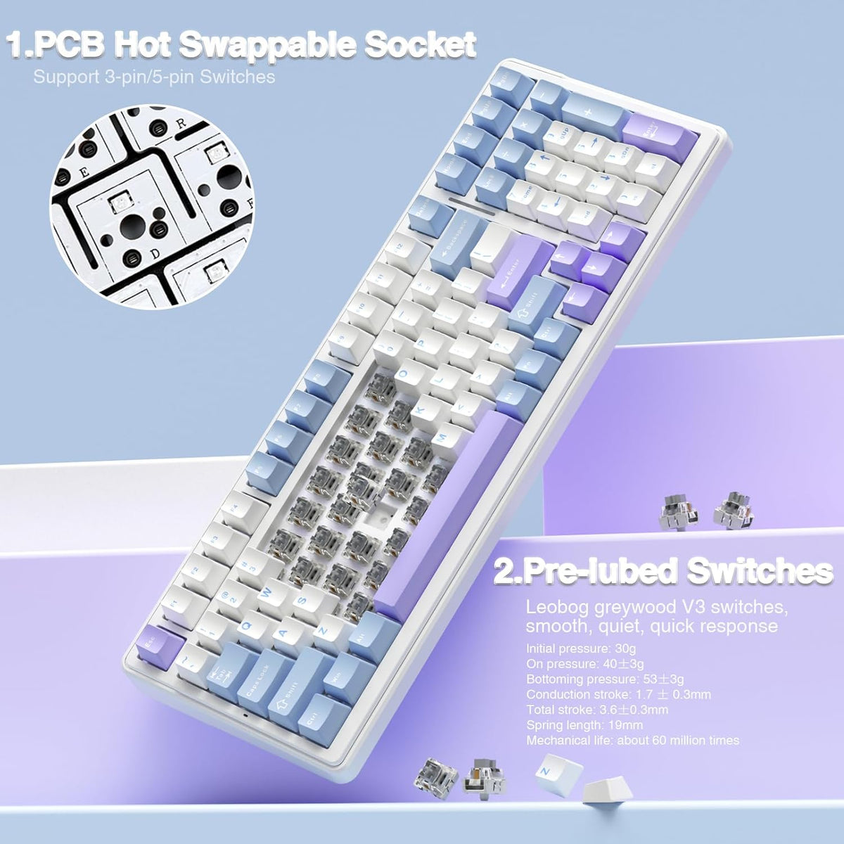 AULA F99 BLUE WHITE GRAYWOOD SWITCH MECHANICAL GAMING KEYBOARD – TechCure India