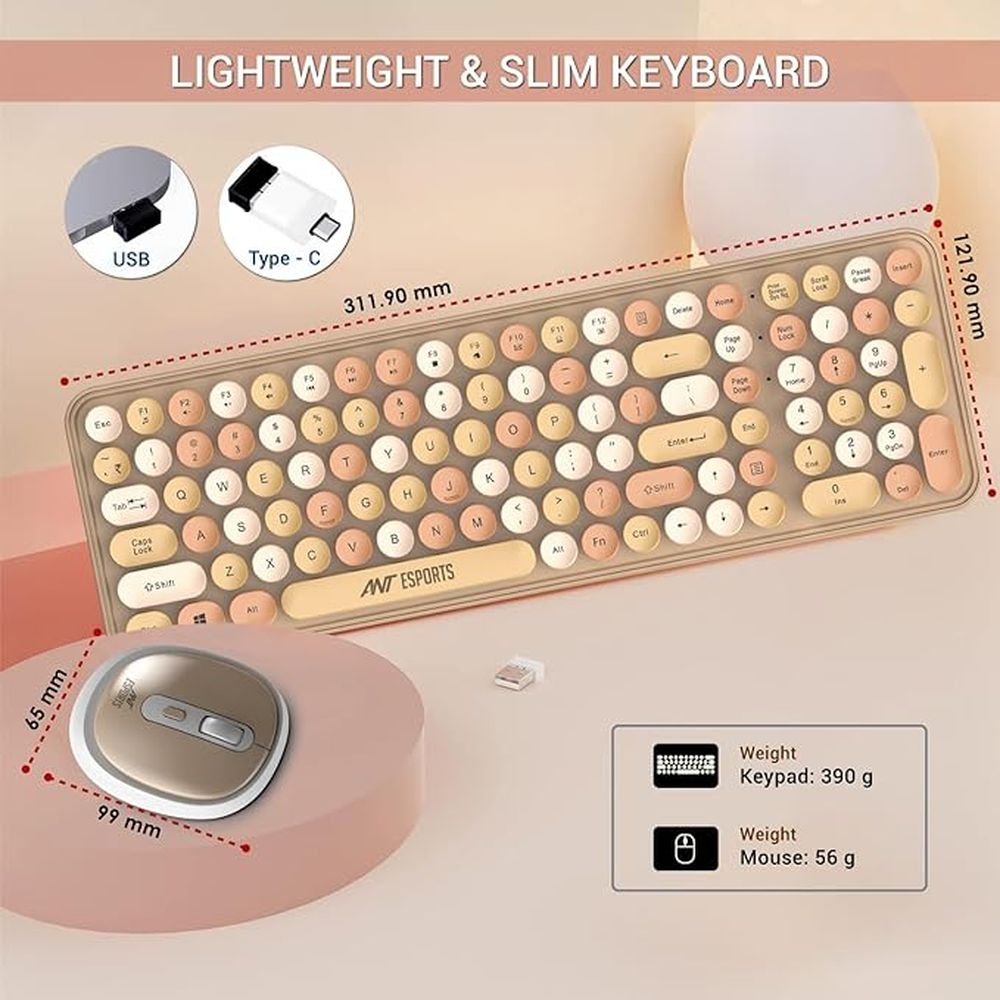 ANT ESPORTS WKM44 Full Size Membrane Wireless Gaming Keyboard and Mouse Combo (Candy Brown) (Membrane Keyboard) (WKM44) - 3