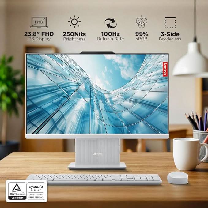 Lenovo Ideacentre AIO AMD Ryzen 7 7735HS 23.8" FHD IPS All-In-One Desktop(16GB RAM/512GB SSD/Win11/Microsoft 365 Basic + Office Home 2024/3Wx2 Speakers/5MP Camera/Wireless Keyboard & Mouse),F0HR008YIN – TechCure India