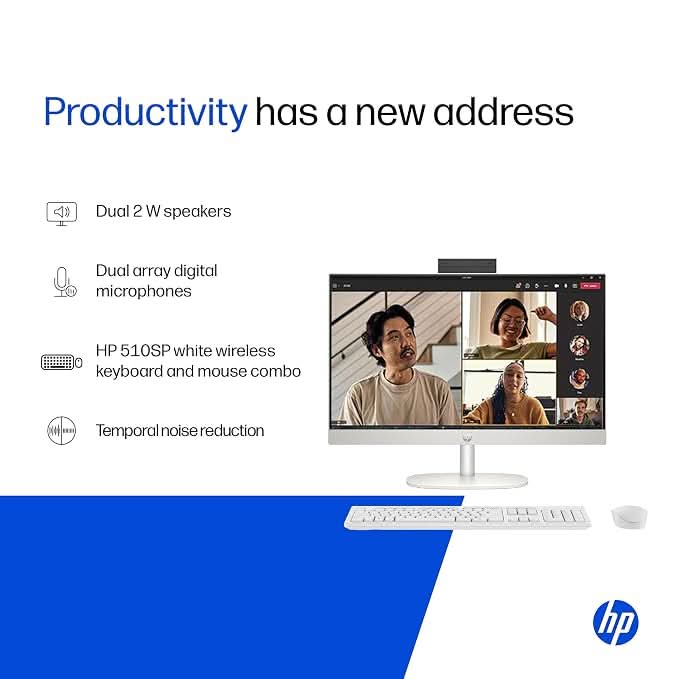 HP 24-cr0271in All-in-One , AMD Ryzen 5 7520U, 16GB RAM LPDDR5, 512GB SSD, IPS, Three-Sided, Micro-Edge, Anti-Glare, FHD, 23.8 inch, Win 11 Home, Office 24, 5.27kg, FHD IR Camera, 1 Year Warranty – TechCure India