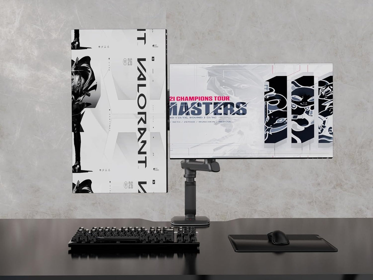 NB Ergonomic Dual Monitor Arm for 27–50 inch Screens, Gas Spring, Horizontal or Vertical Stacking