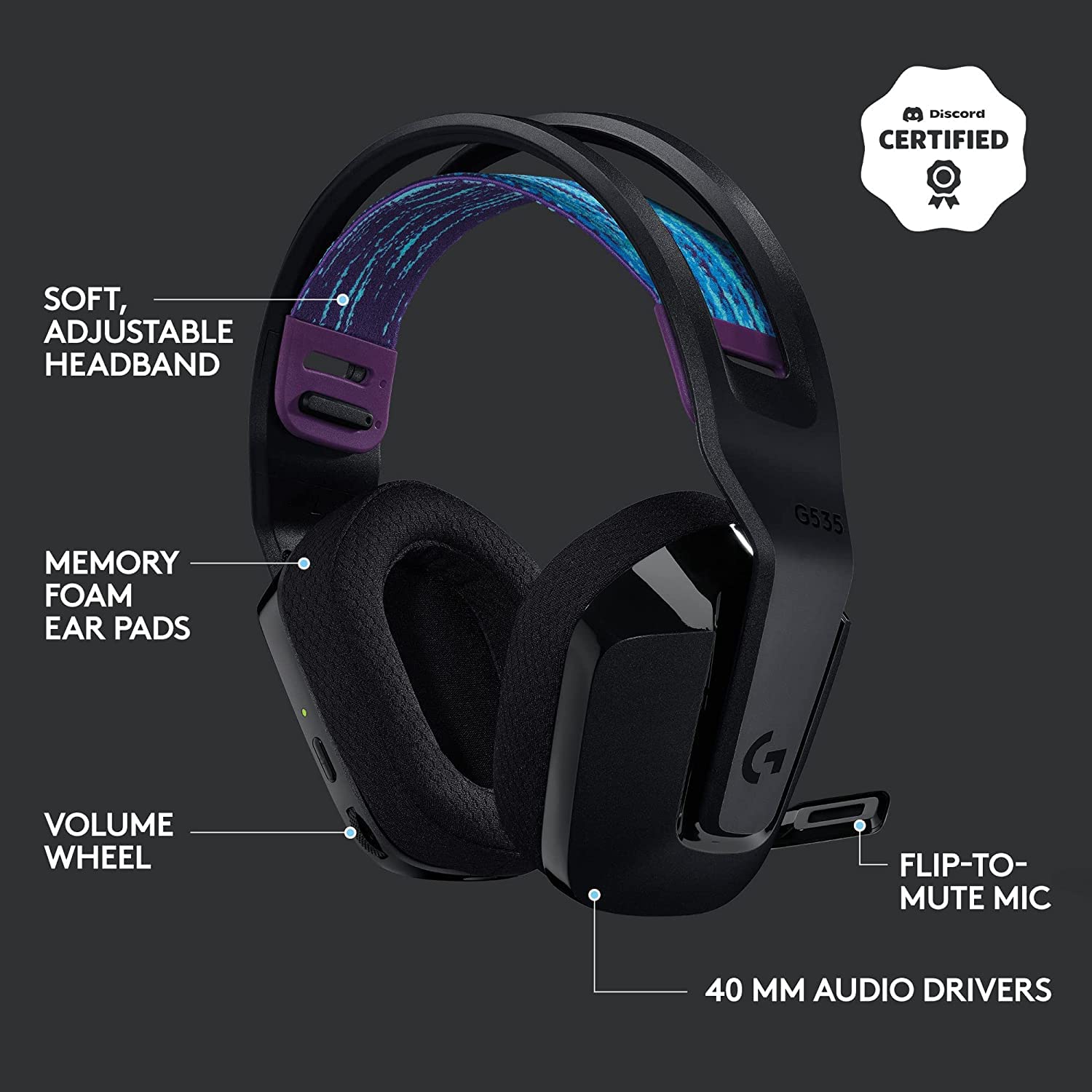 LOGITECH G535 Lightspeed Wireless Stereo Gaming Headphone ( Black ) ( PC / Mobile / Mac ) - 2