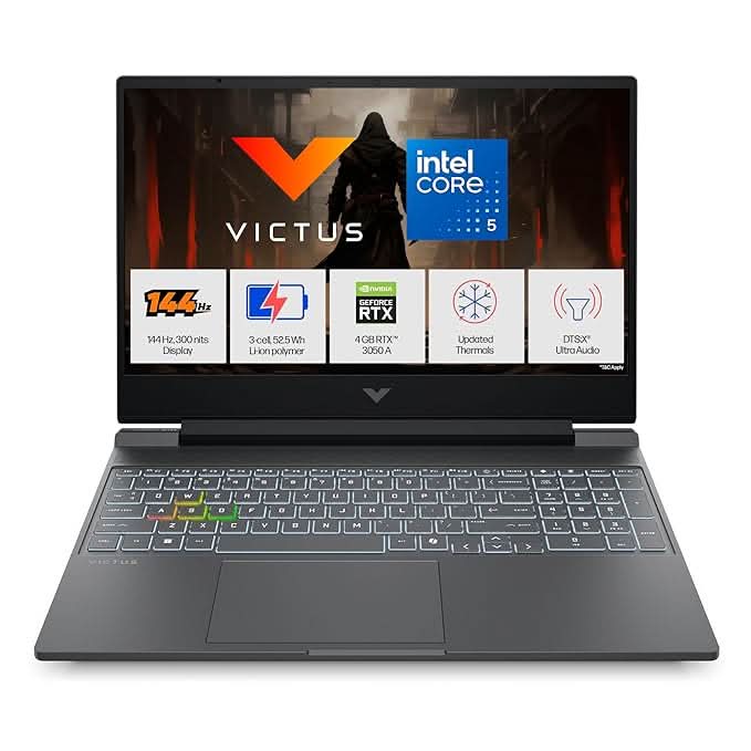 HP Victus 15-FA2500TX 15.6 Inch Gaming Laptop, Intel Core 5 210H, 24GB RAM, 512GB SSD, GeForce RTX 3050 4GB, Windows 11 Home, Microsoft Office 2024, Silver – TechCure India