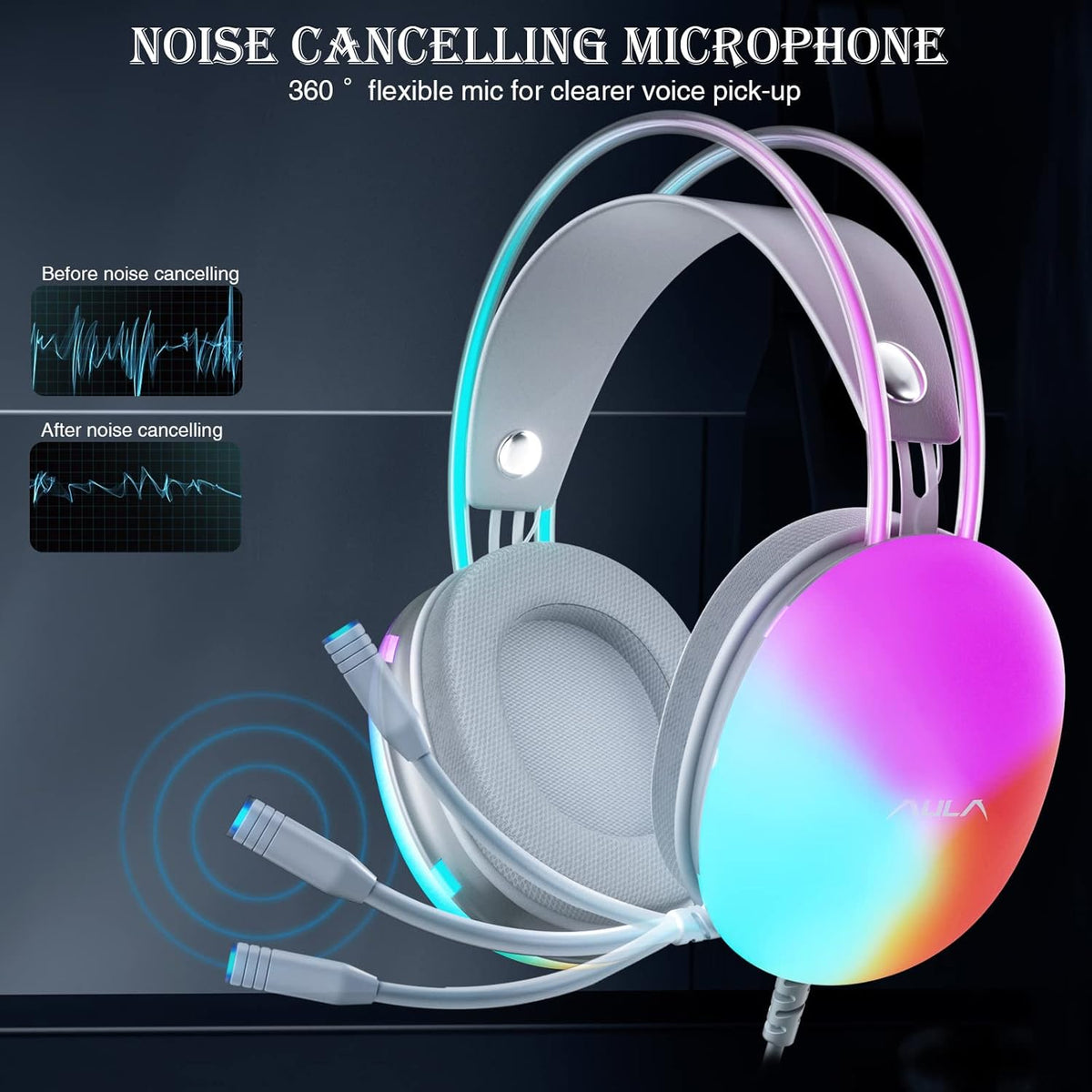 AULA S505 USB WIRED GAMING HEADPHONES RGB WIRED LAPTOP DESKTOP HEADSET (GREEN) – TechCure India