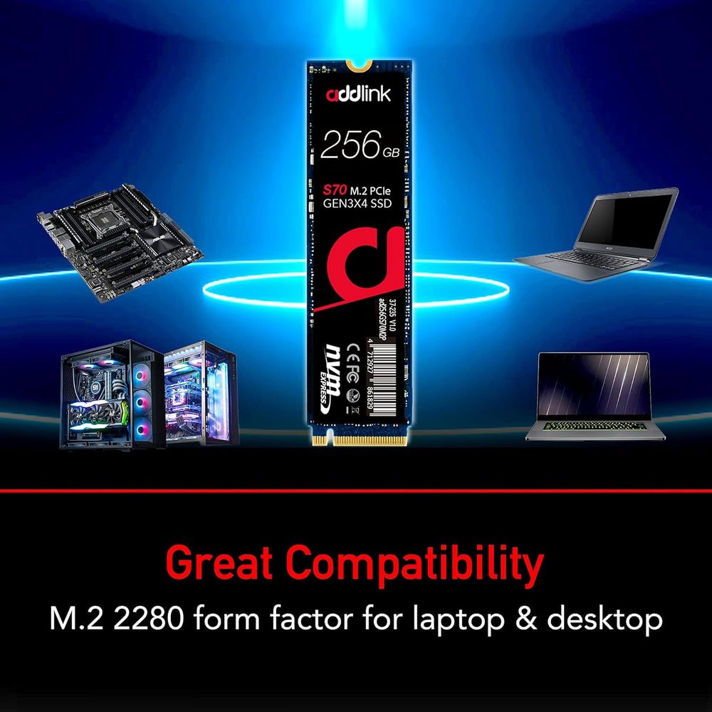 ADDLINK S70 256GB M.2 NVME Gen3 Internal Solid State Drive ( SSD ) - 2