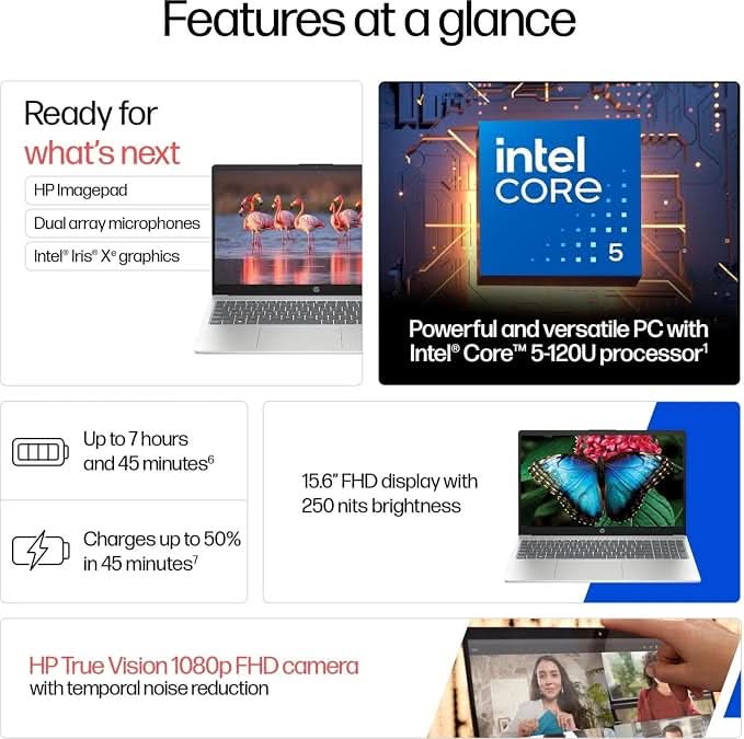 HP 15-fd0665TU Laptop, Intel Core 5 120U, 16GB RAM, 512GB SSD, 15.6 Inch FHD Display, Windows 11 Home, Microsoft Office, Natural Silver – TechCure India