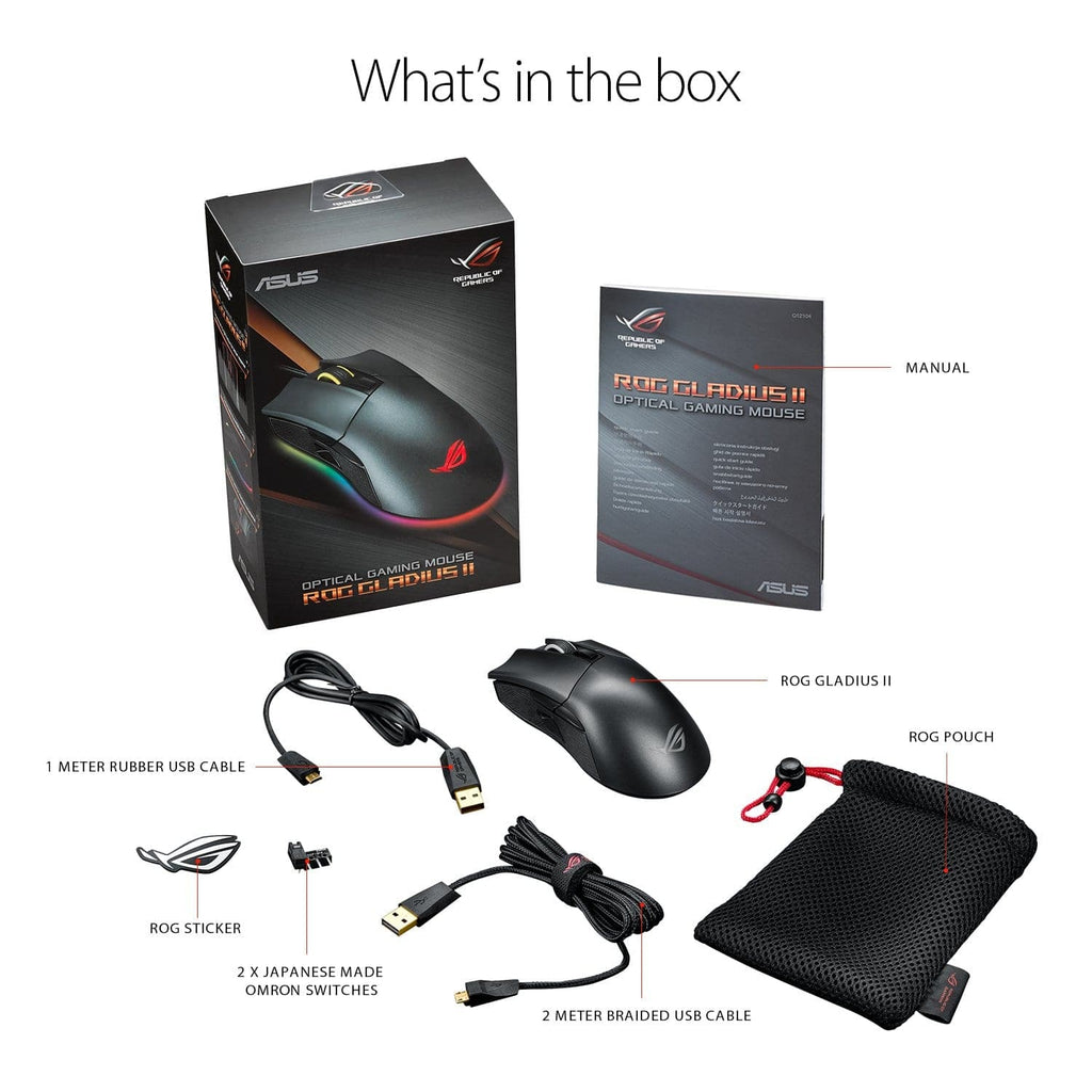ASUS ROG Gladius 2 Wired Ergonomic RGB Optical Gaming Mouse ( ROG-GLADIUS-II ) ( 12000DPI / 6 Macro Buttons ) ( Black ) - 5