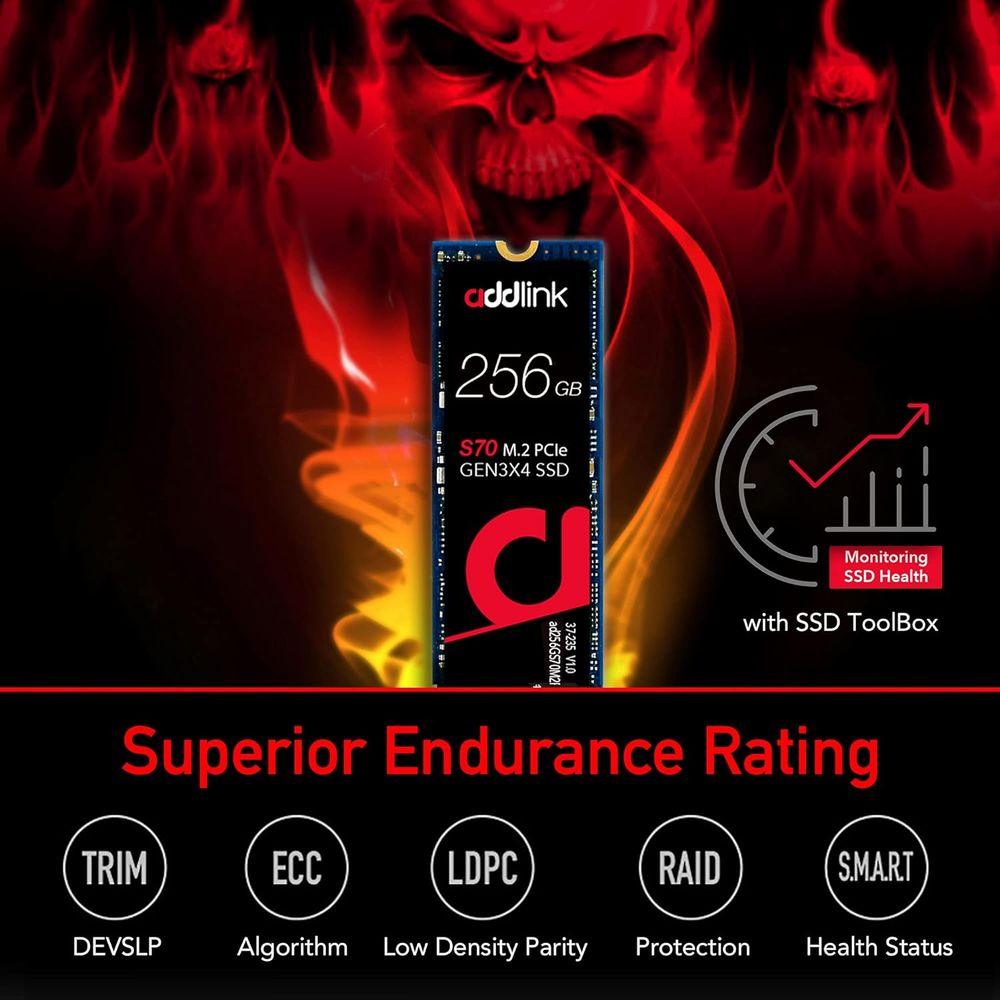 ADDLINK S70 256GB M.2 NVME Gen3 Internal Solid State Drive ( SSD ) - 3