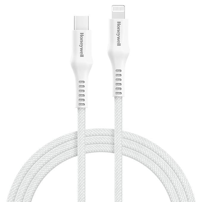 Honeywell Type C to Lightning, 4 Feet (1.2M), Nylon Braided Cable, MFI-certified, QC3.0, PD 87W Support with Max Output 3A, Fast Charge & Sync Cable for iPhone, iPad, AirPods White – TechCure India
