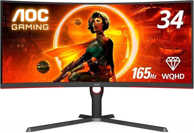 AOC 34 VA Curved, 1000 R, WQHD 3440 x 1440, 165 Hz, 1 ms, 300 cd/m². HDMI 2.0 x 2, DP 1.4 x 2. USB 3.2 x 4, NTSC 97% / sRGB 119% SPEAKER with Hight Adjustable Stand – TechCure India