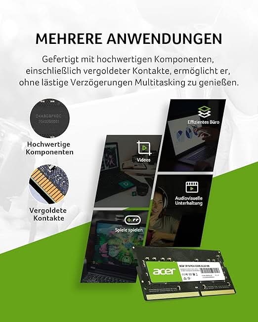 Acer SD100 8GB Single RAM 3200 MHz DDR4 CL22 Laptop Memory – TechCure India