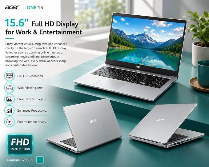 Acer One 15 Smart Laptop AO15-41M-G2, AMD Ryzen 3 7320U, AMD Radeon 610M Graphics, 8GB LPDDR5 RAM, 256GB NVMe SSD, 15.6 inch FHD Display, Windows 11 Home, Silver – TechCure India