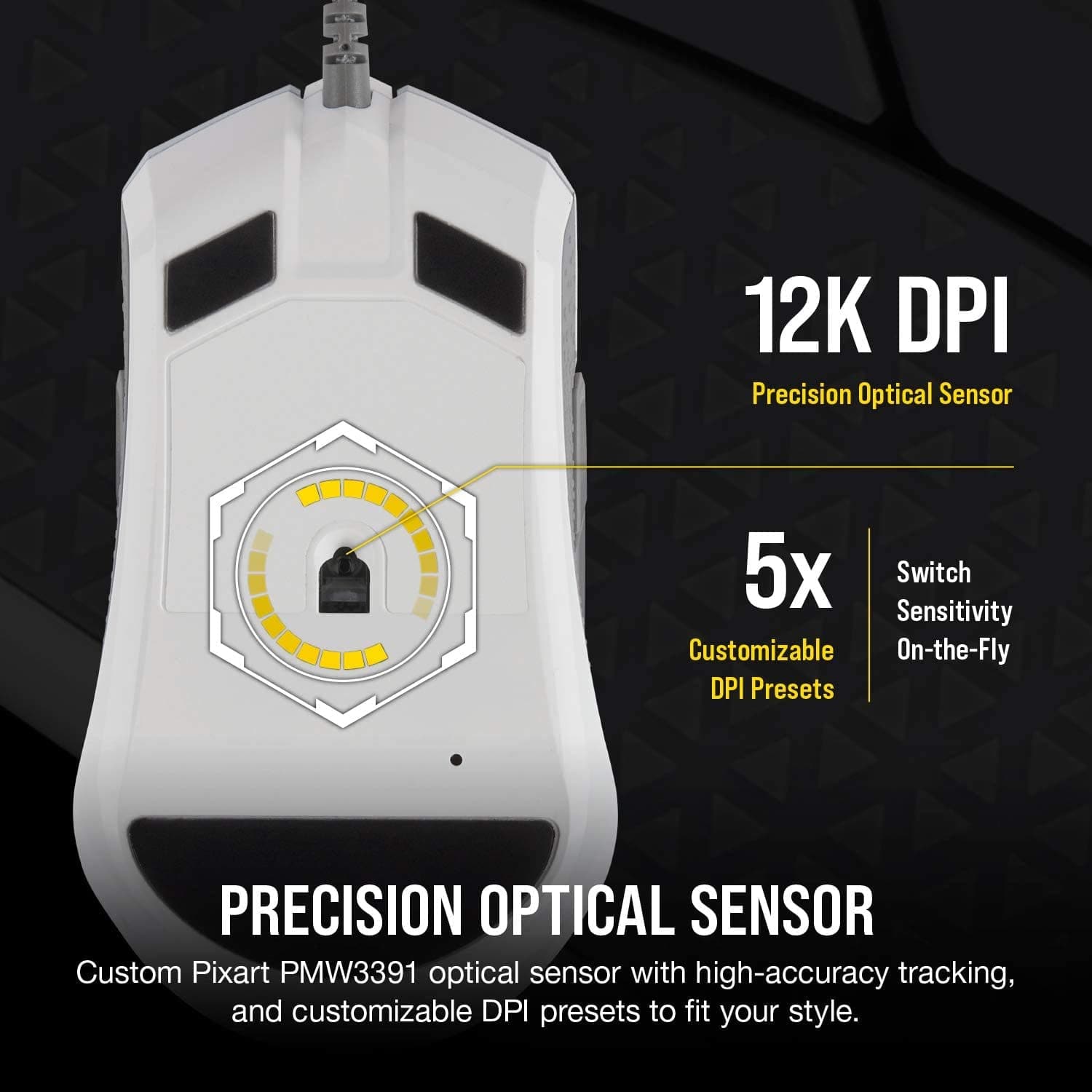 CORSAIR M55 Pro Wired Ambidextrous RGB Gaming Mouse ( CH-9308111-AP ) ( 12000DPI / 8 Macro Buttons ) ( White) - 4
