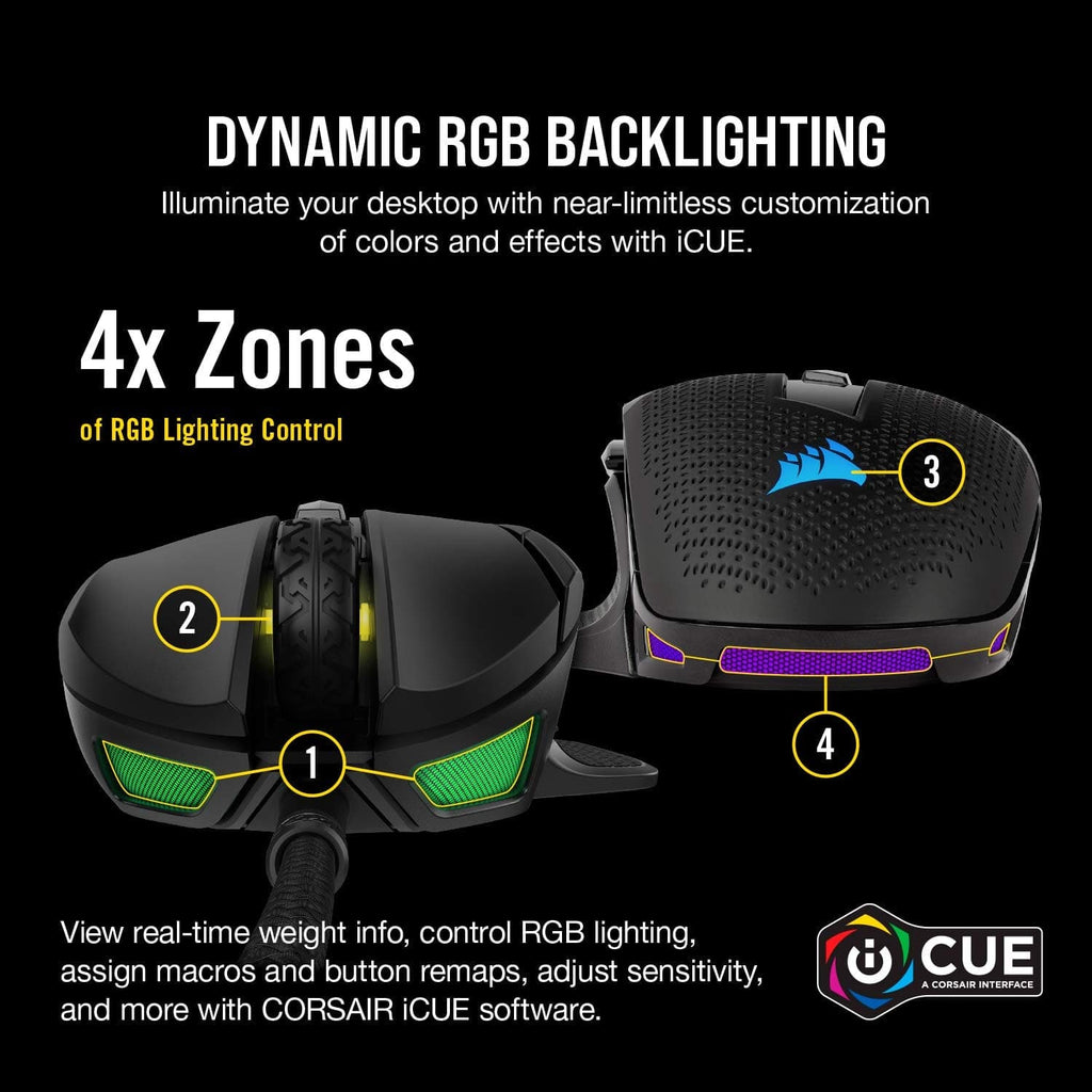 CORSAIR Nightsword Wired Ergonomic RGB Gaming Mouse ( CH-9306011-AP ) ( 18000DPI / 8 Macro Buttons ) ( Black ) - 2