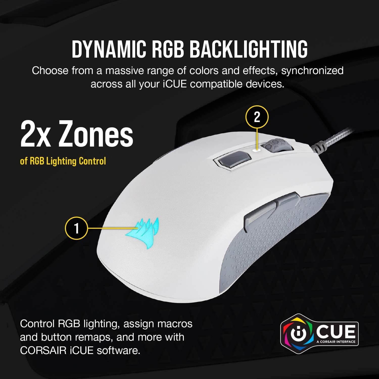 CORSAIR M55 Pro Wired Ambidextrous RGB Gaming Mouse ( CH-9308111-AP ) ( 12000DPI / 8 Macro Buttons ) ( White) - 5