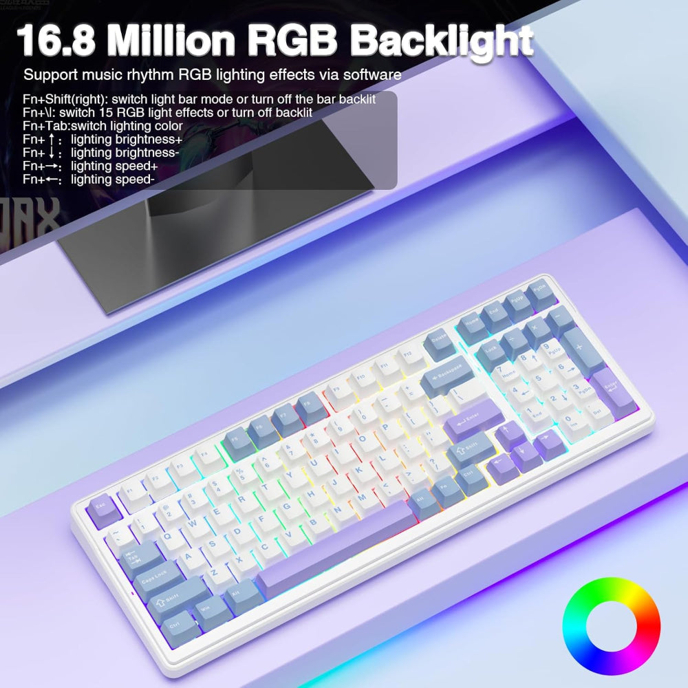 AULA F99 96% Wireless Mechanical Gaming Keyboard ( Graywood Switch ) ( White / Blue ) ( F99UWW ) - 3